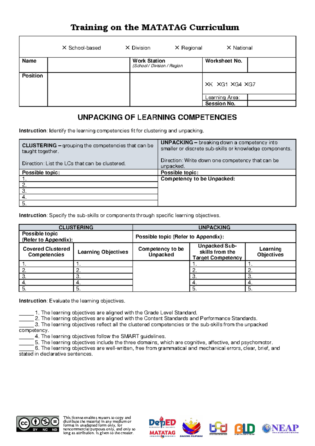 Final Worksheet 2: Unpacking Learning Competencies (MATATAG) - Studocu