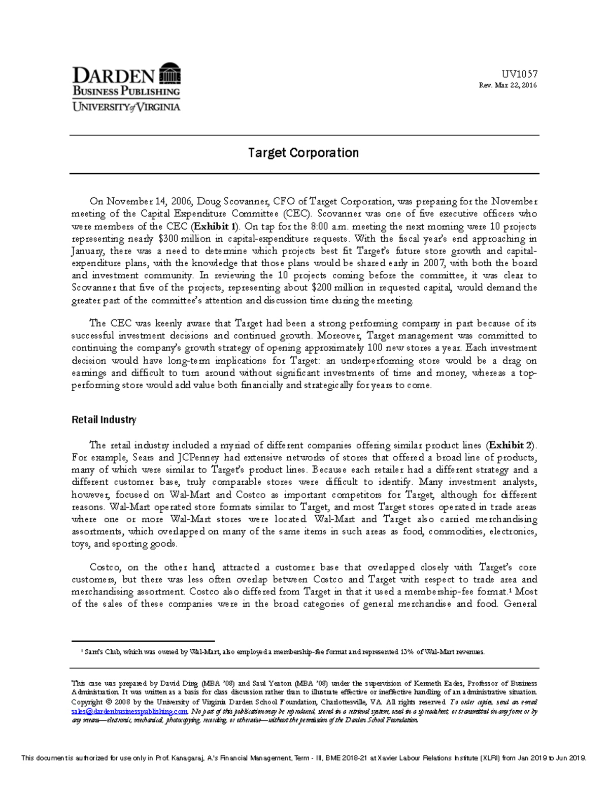 Target Corporation Case Study - UVA UV1057 PDF Analysis - Studocu