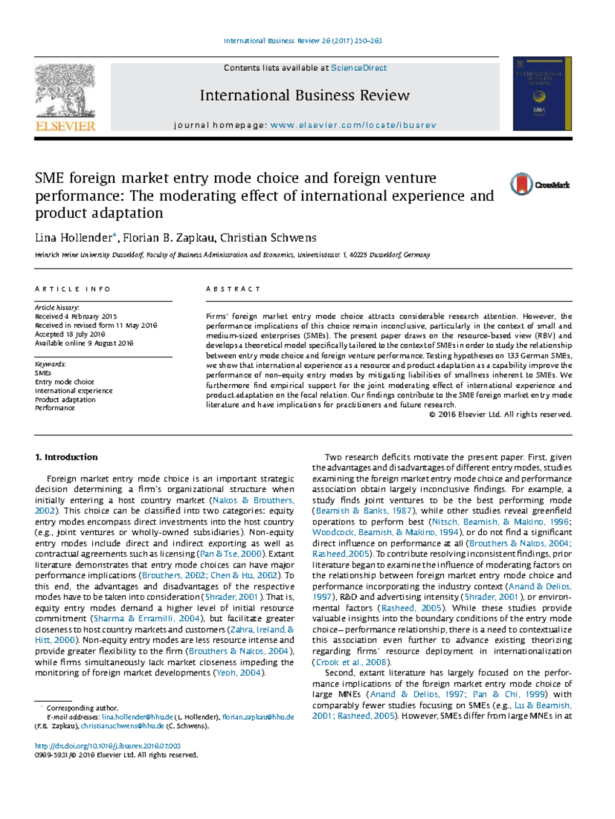 SME Foreign Market Entry Mode Choice & Performance Factors Analysis ...
