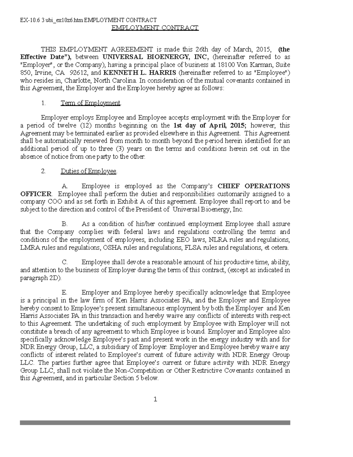 Employment Contract with job description - 1. 2. A. B. C. E. EX-10 3 ...