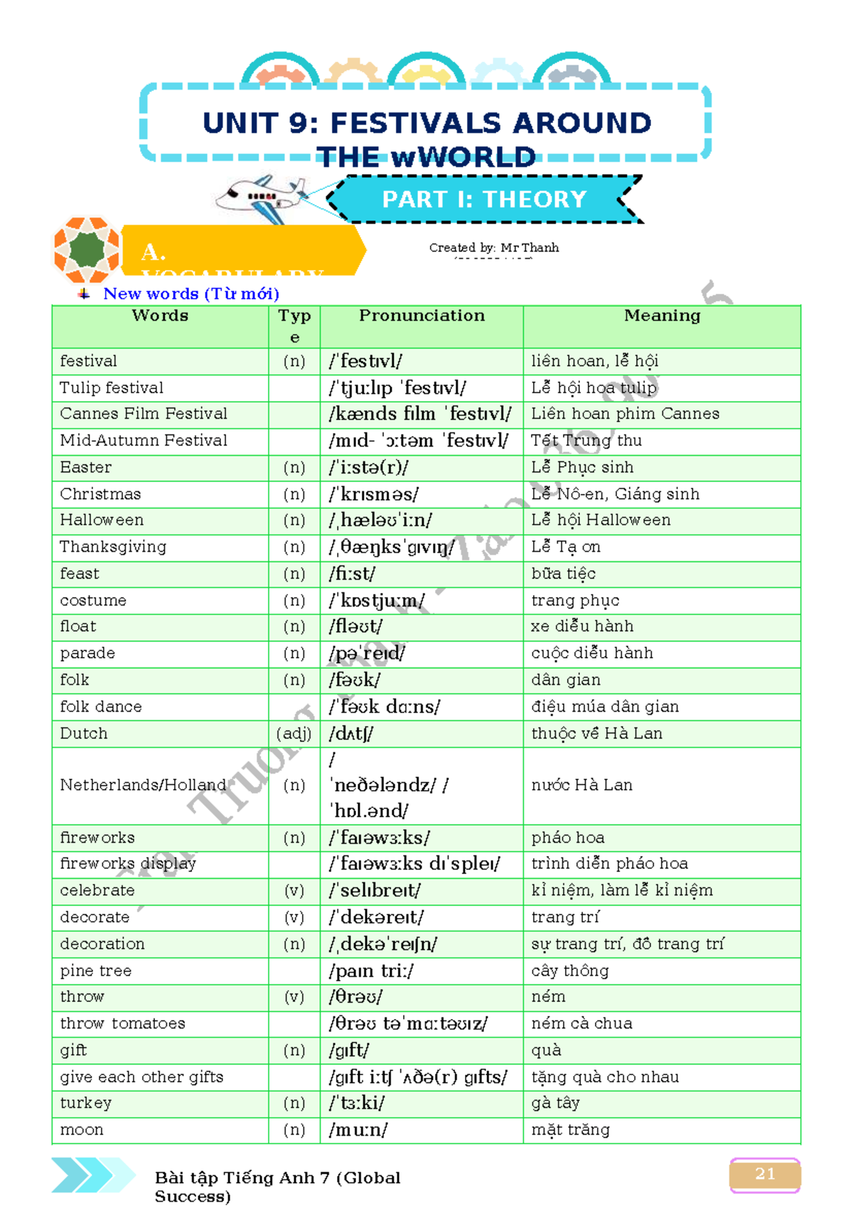 Unit 9: Festivals Around the World - Vocabulary & Grammar Review - Studocu