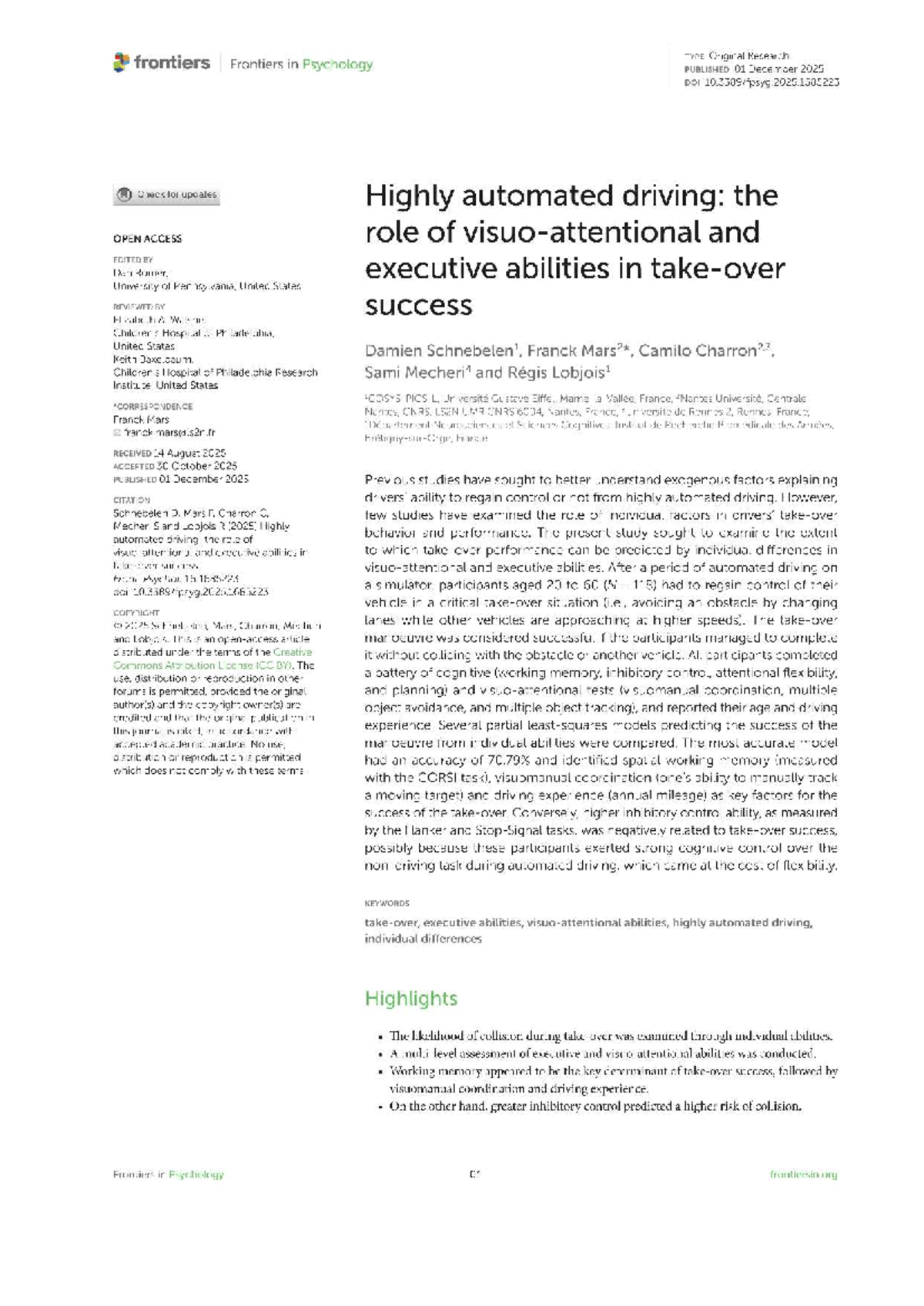 Highly Automated Driving: Executive Abilities and Individual ...