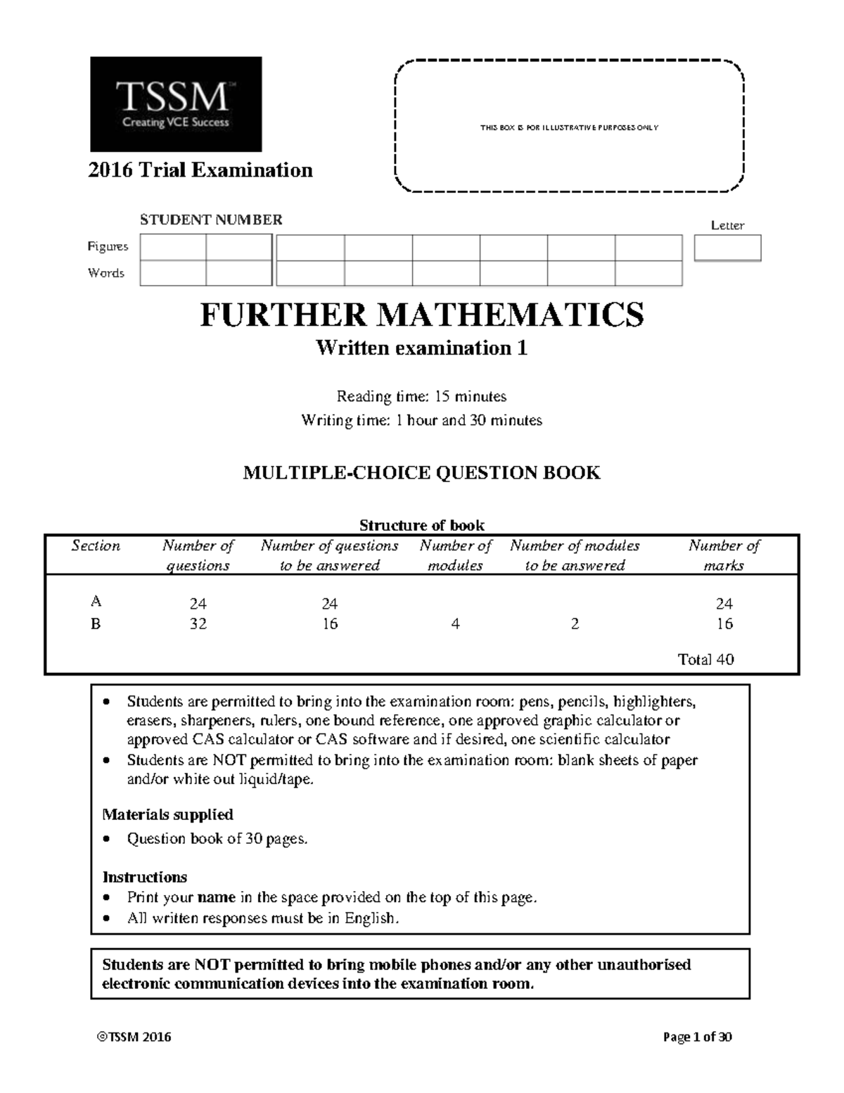 2016 Further Mathematics Trial Exam 1 - Practice Questions - Studocu