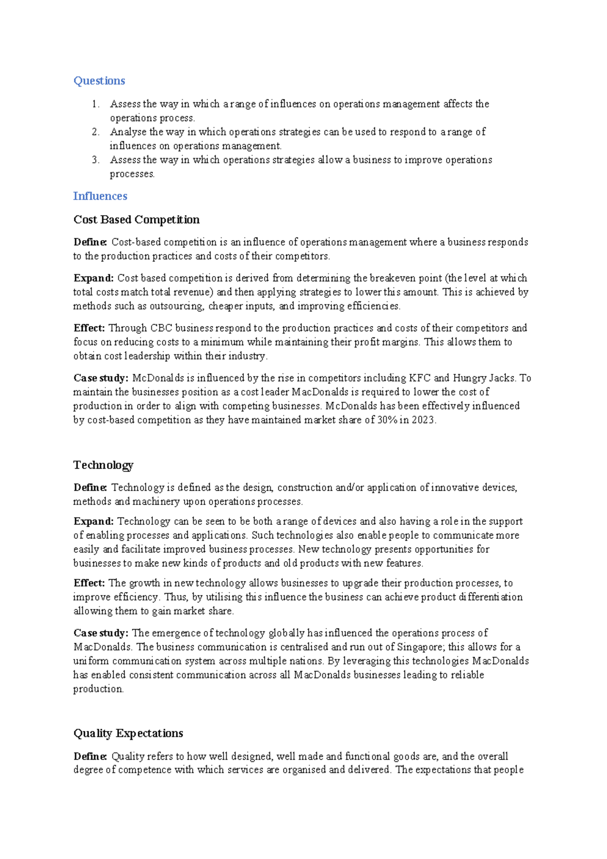 Operations Management Influences: Strategies & Processes Analysis (BUS ...