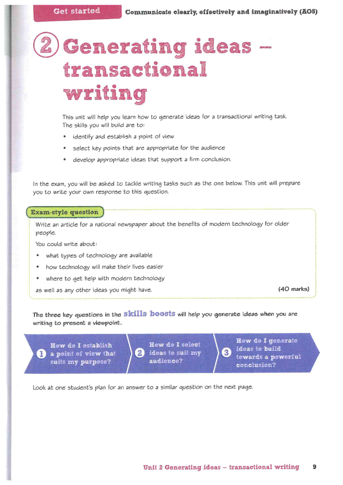 Generating Ideas for Transactional Writing (A0S) - Studocu