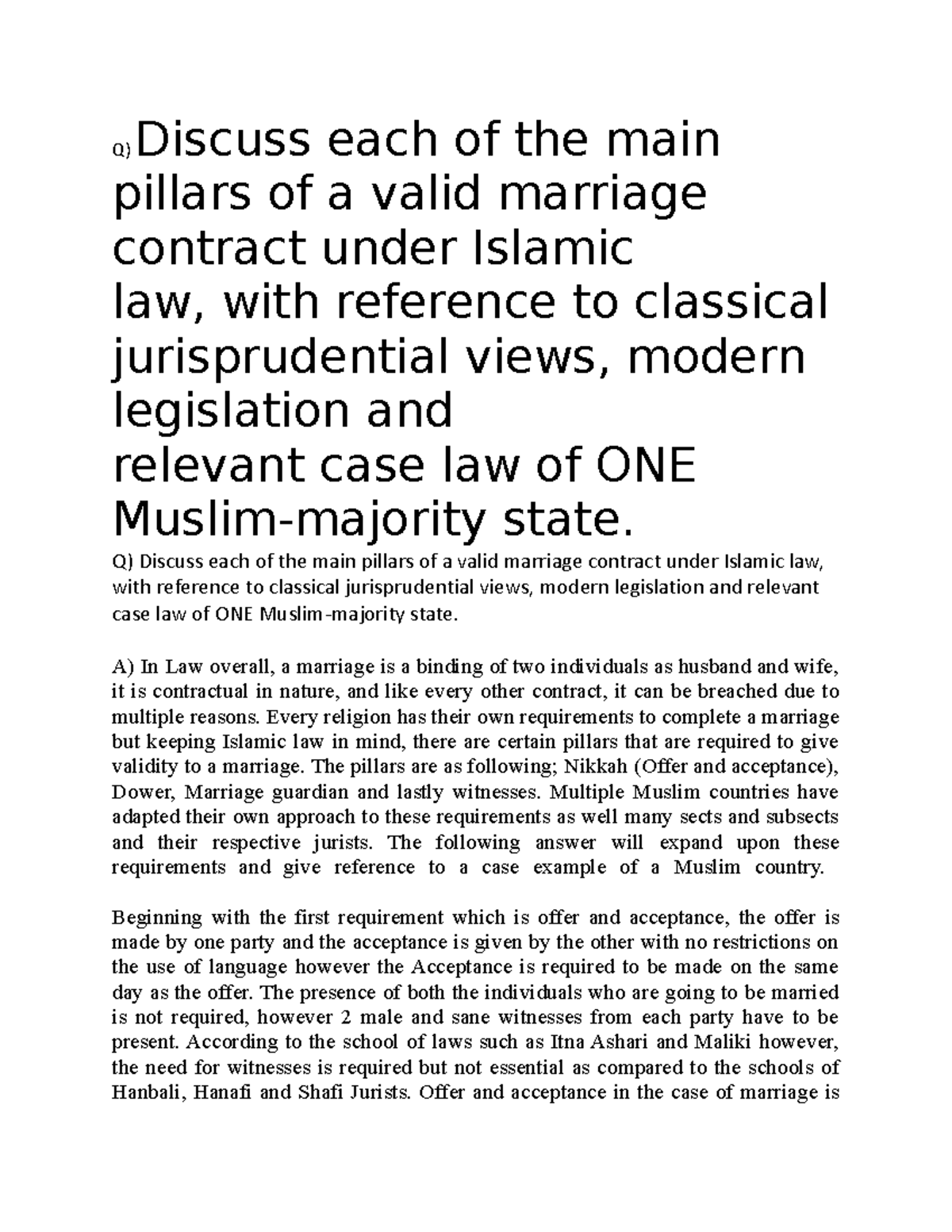 Islamic Law Foundations: Key Pillars of Marriage Contracts - Studocu