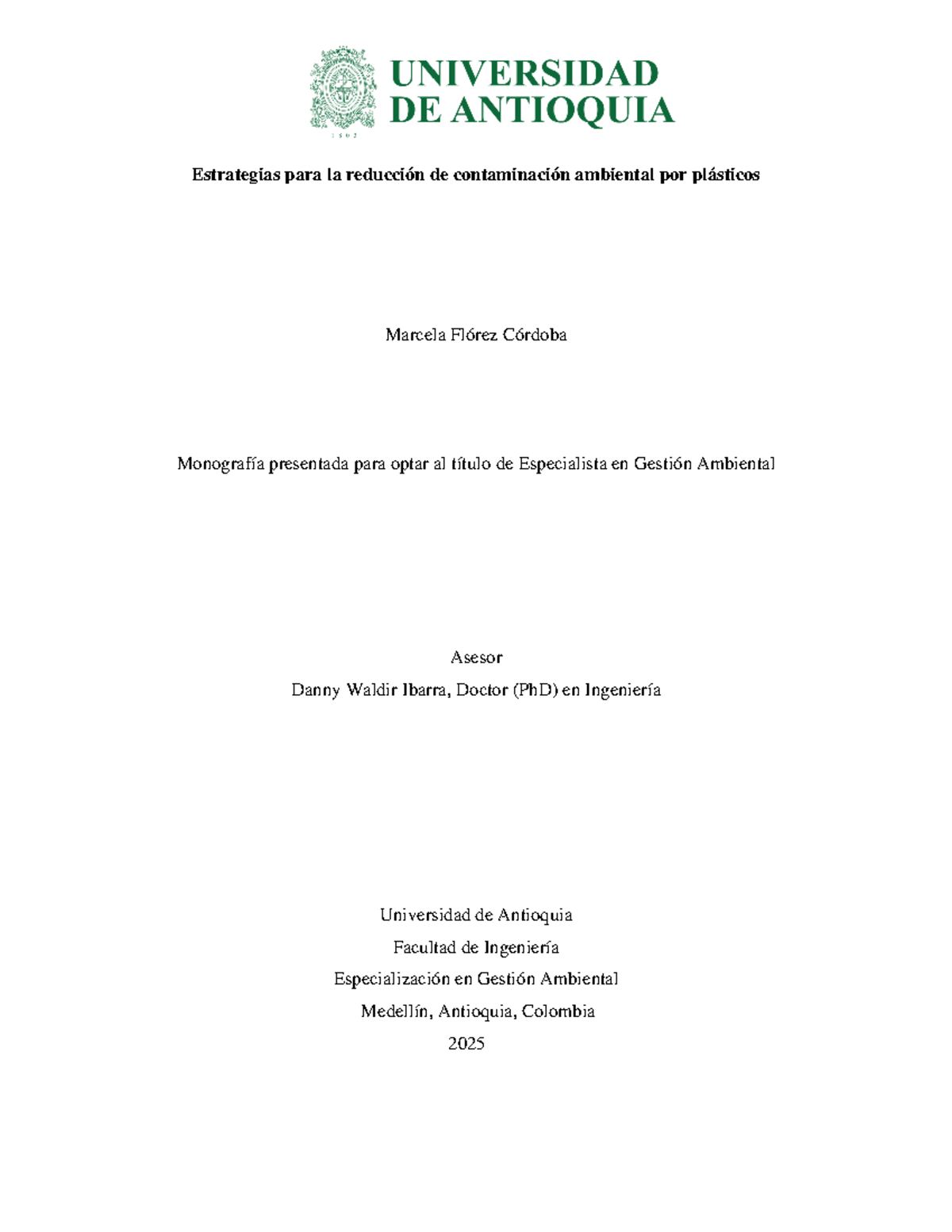 Estrategias para la Reducción de Contaminación por Plásticos - Especialización - Document Preview