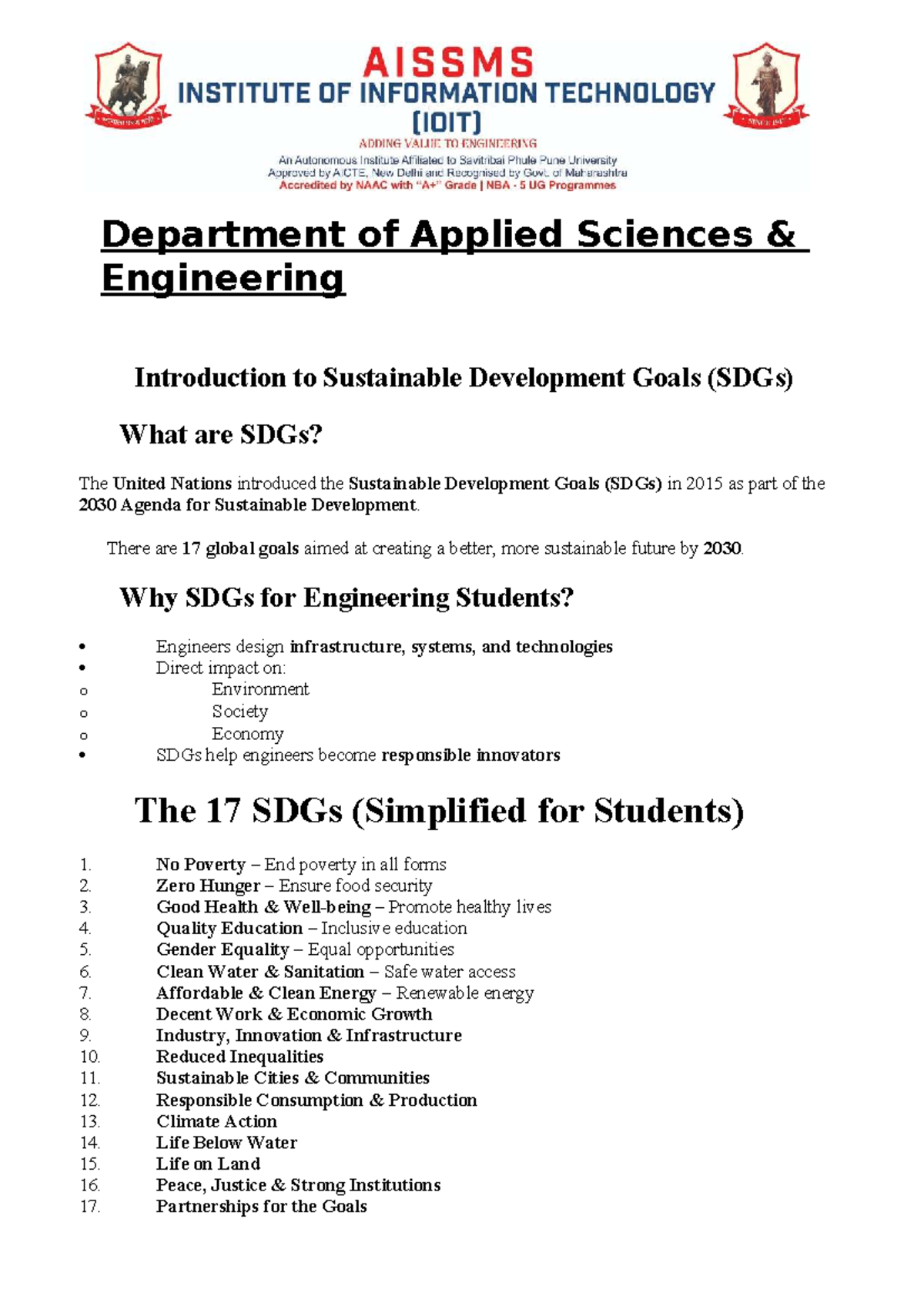 Applied Sciences ENG: Introduction to Sustainable Development Goals ...