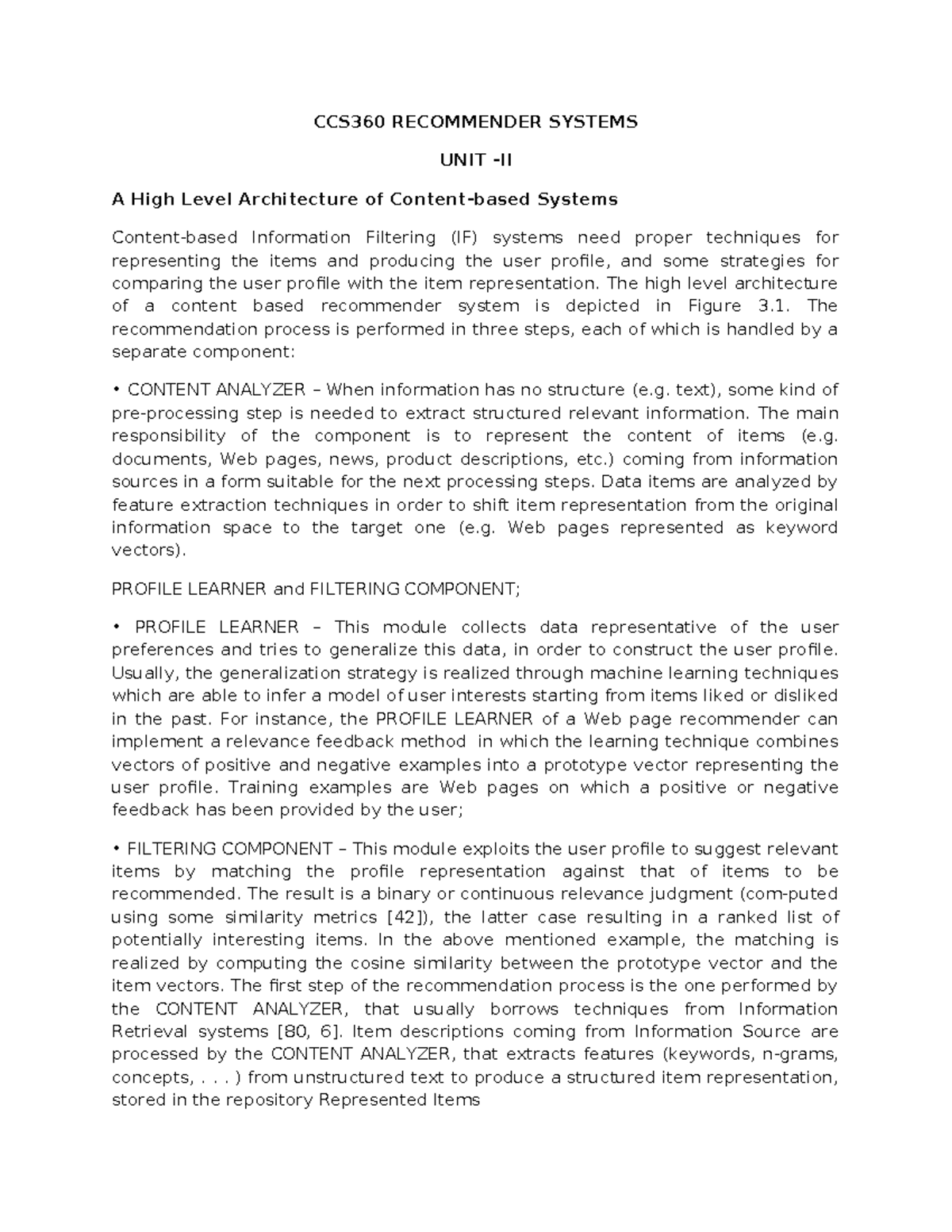 CCS360 Recommender Systems: High-Level Architecture & Data Mining ...