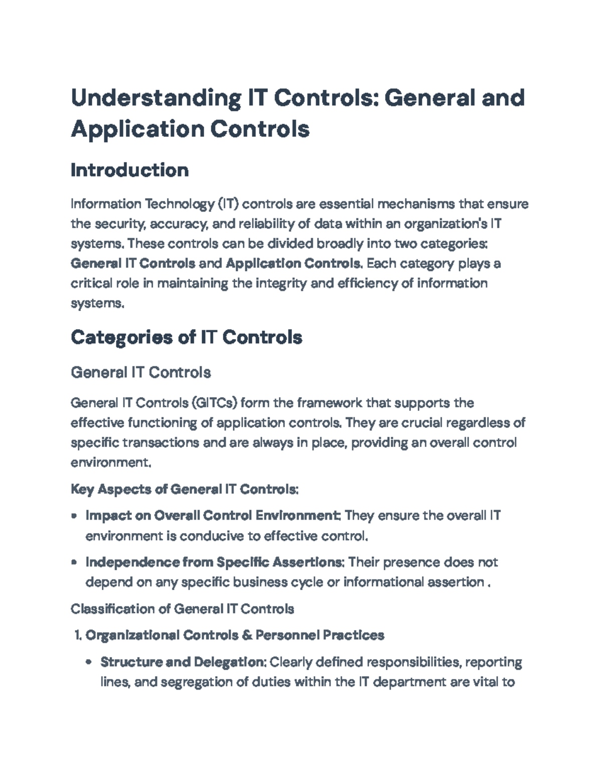 IT Controls (ITC 101): Overview of General & Application Controls - Studocu