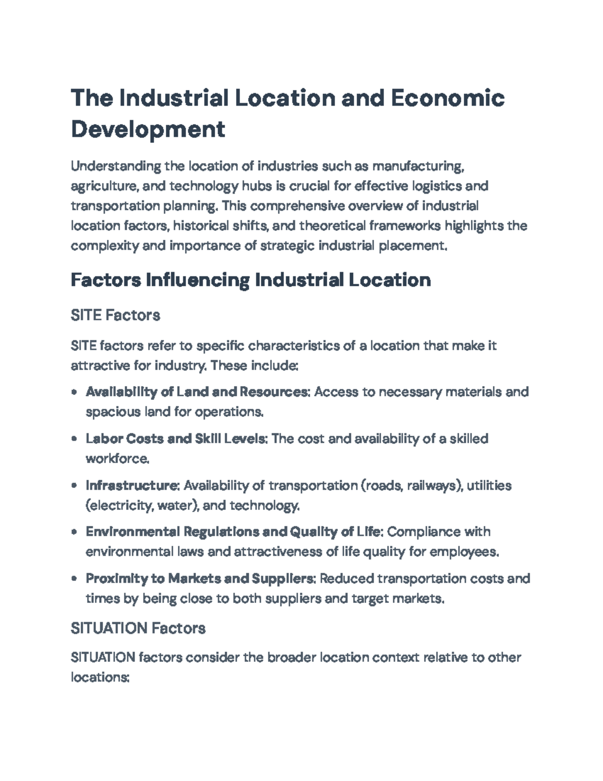 Industrial Location Factors and Economic Development Overview - The ...