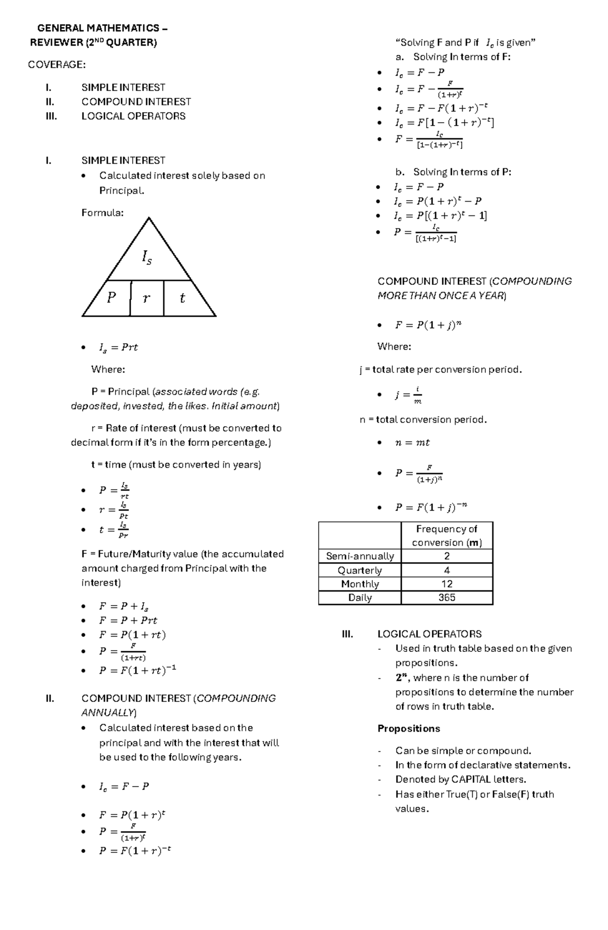 GM 2nd Q Mathematics Reviewer: Simple & Compound Interest - Studocu