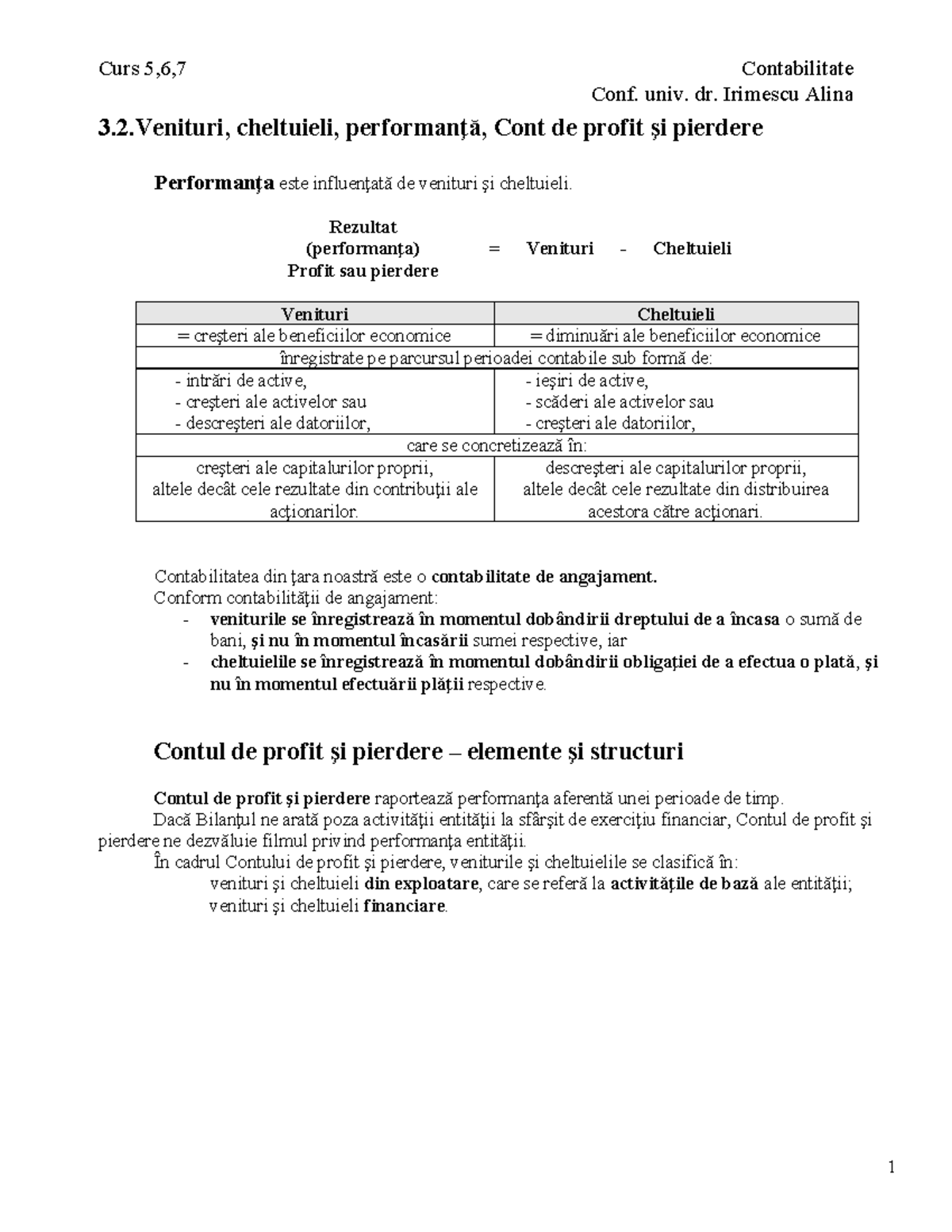 Curs 5-7 Contabilitate: Venituri, Cheltuieli și Performanță - Studocu