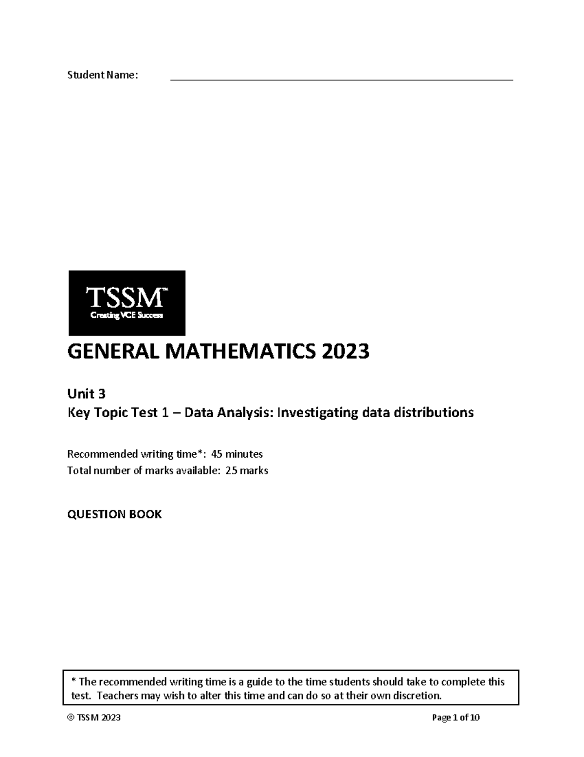 2023 Unit 3 General Maths KTT 1 - Investigating data distributions ...