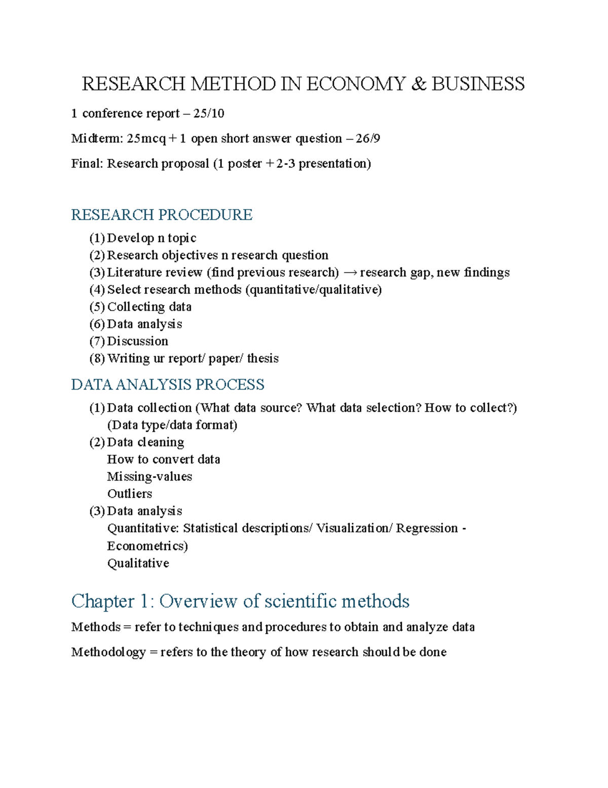 PPNC note - Note bài ppnc - RESEARCH METHOD IN ECONOMY & BUSINESS 1 ...
