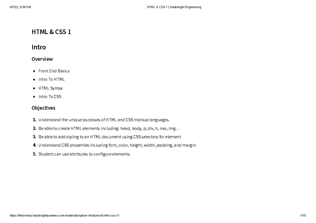 HTML & CSS Notes - HTML & CSS 1 Intro Overview Front End Basics Intro ...
