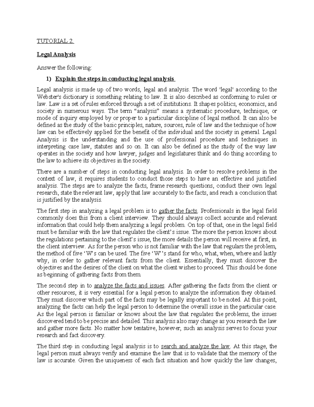 356820 T2 Legal Analysis & Problem Solving - TUTORIAL 2. Legal Analysis ...