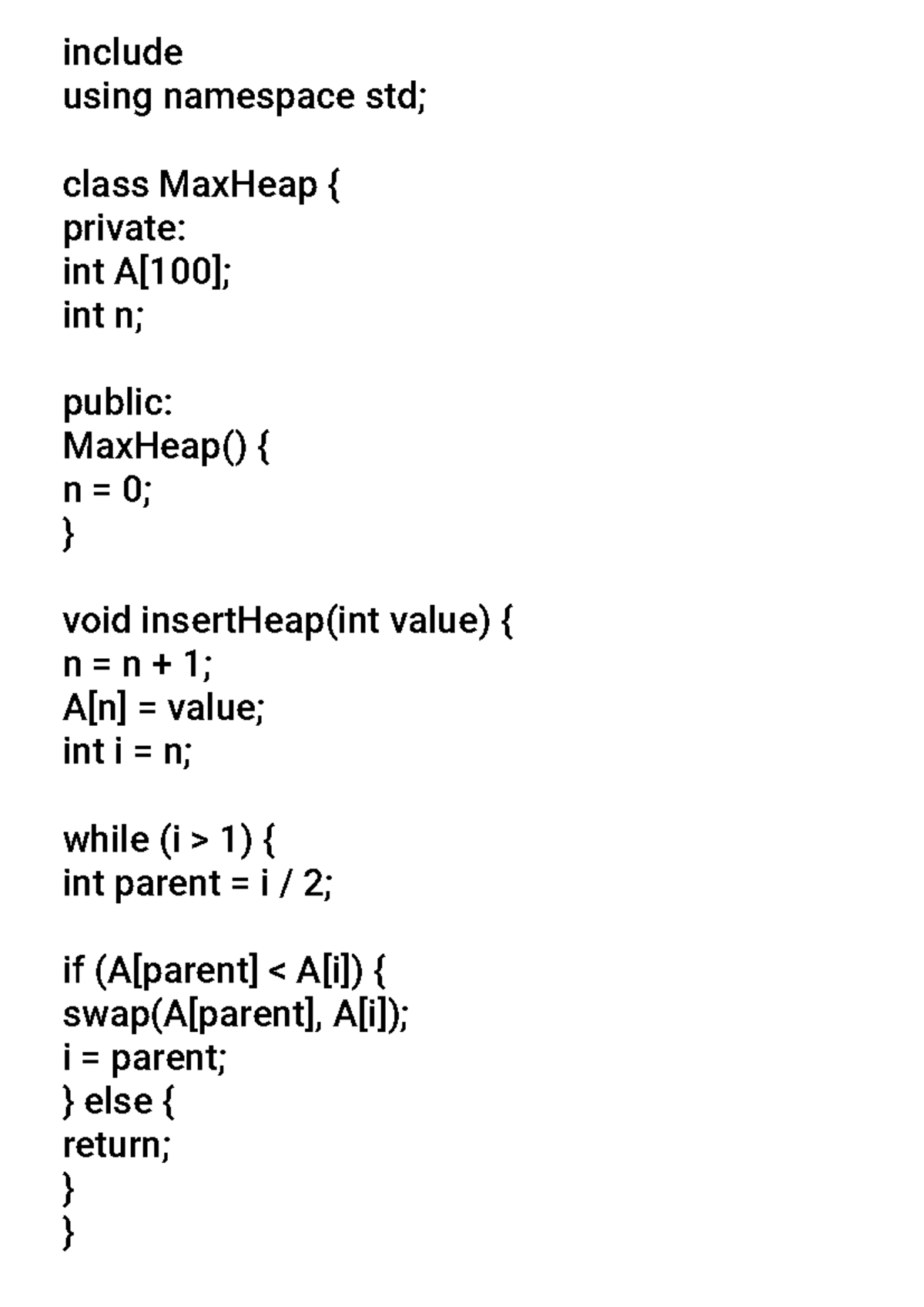 Heap Code Implementation in C++ - Studocu