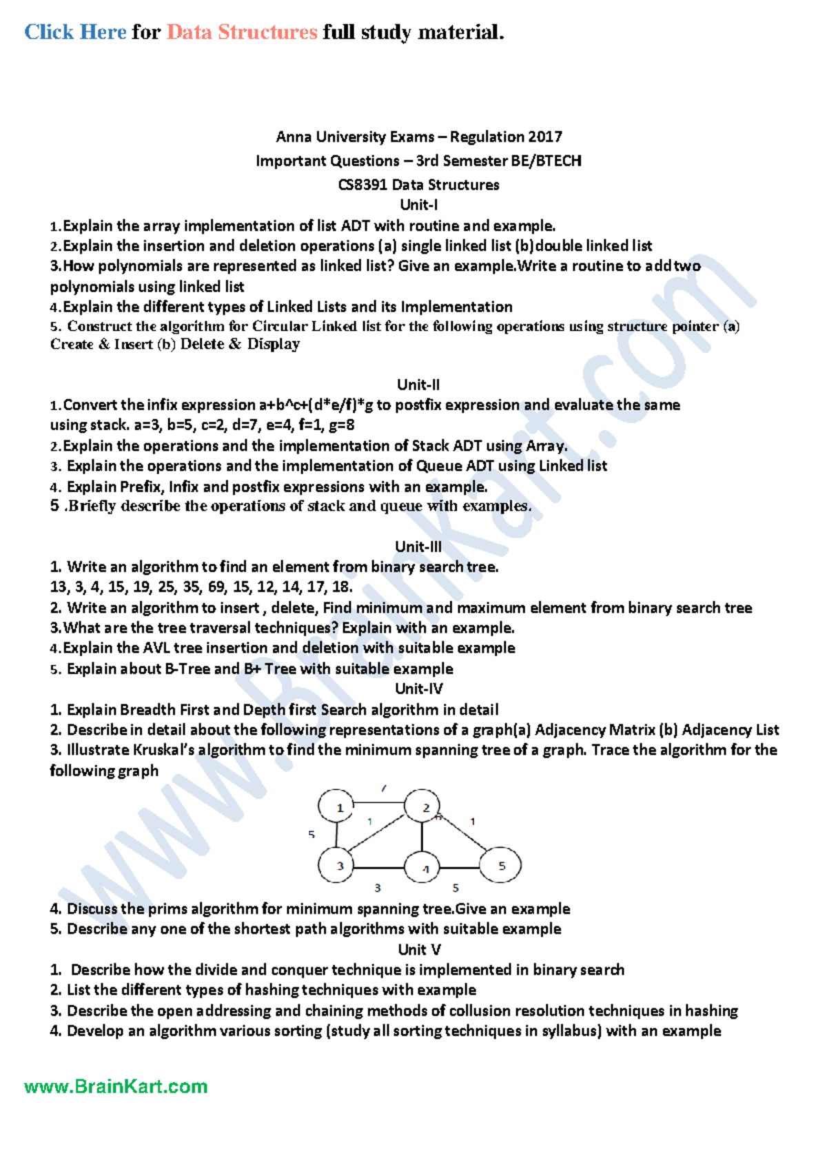 320 - CS8391 Data Structures - Important Questions for Exams - Studocu