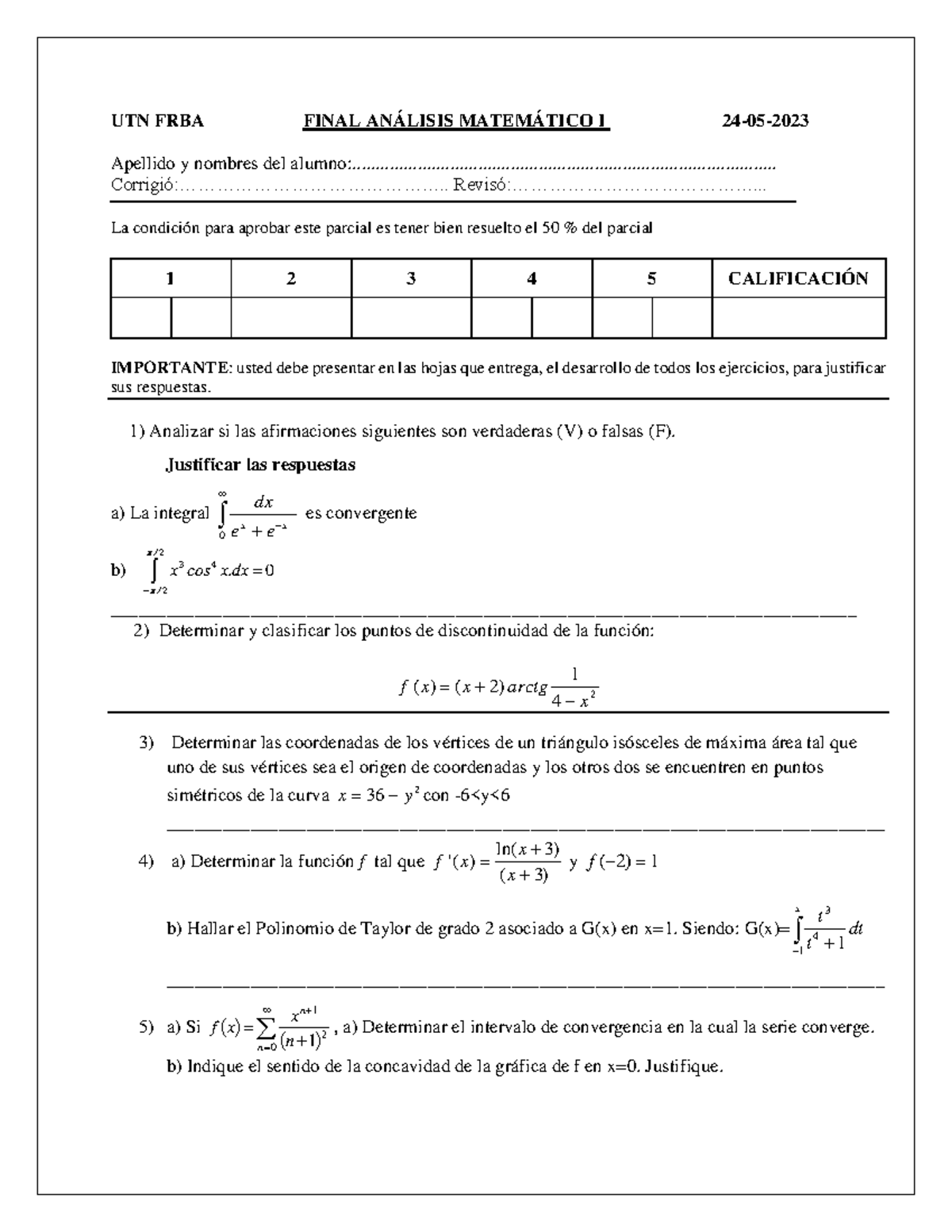Final Exam Análisis Matemático I UTN FRBA 2023 - Resumen y Ejercicios ...
