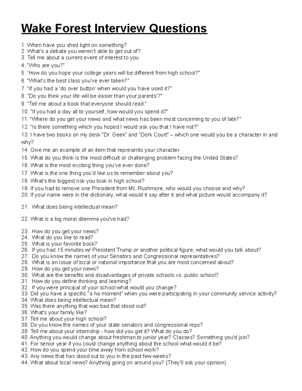 Wake Forest Interview Prep Questions: A Comprehensive Guide - Studocu