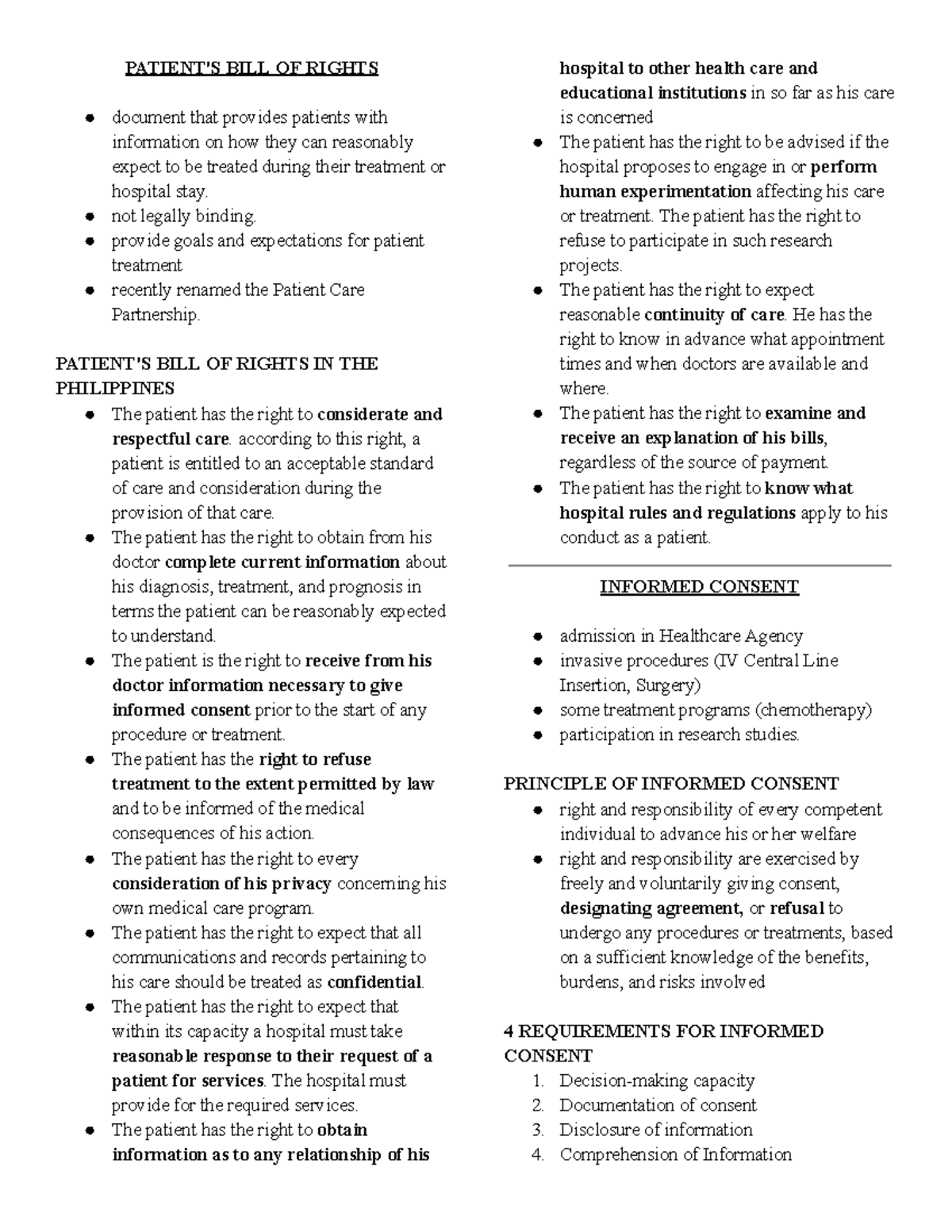 Bioethics Finals: Patient Rights and Informed Consent Overview - Studocu