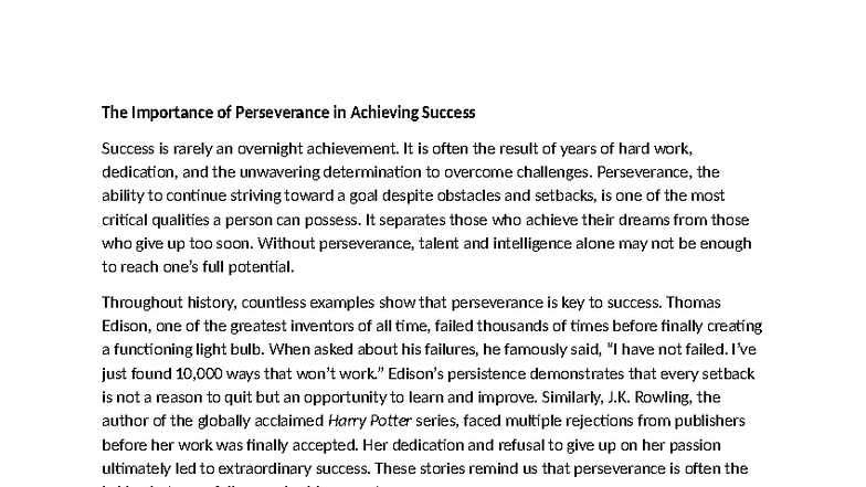The Role of Perseverance in Achieving Success - Studocu
