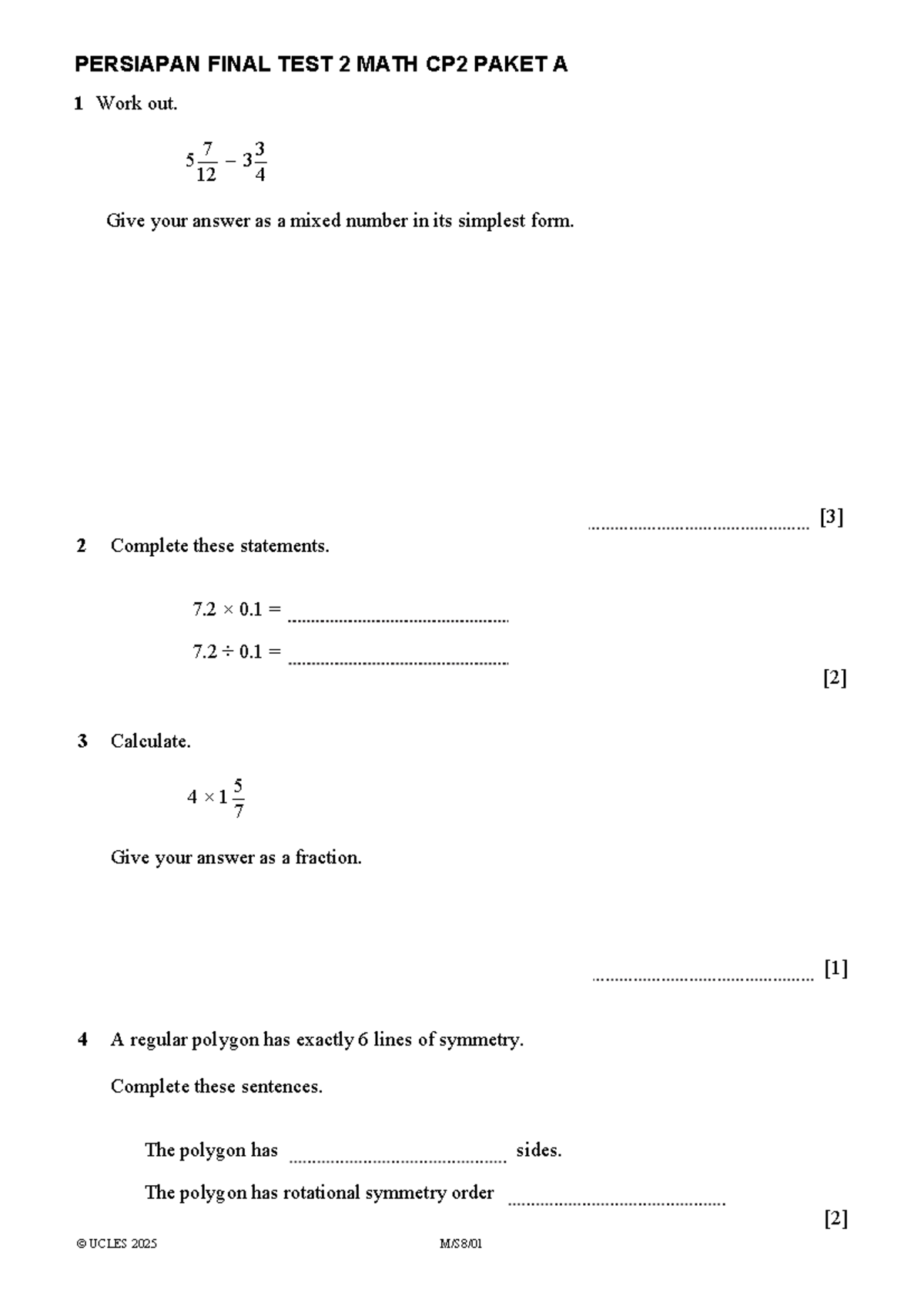 Persiapan Final Test 2 Math CP2 Paket A - Workouts & Solutions - Studocu