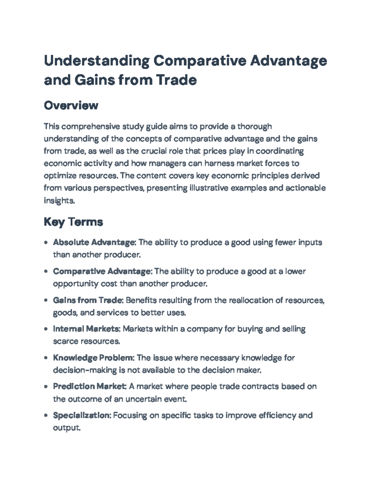 Understanding Comparative Advantage and Gains from Trade: A Study Guide ...