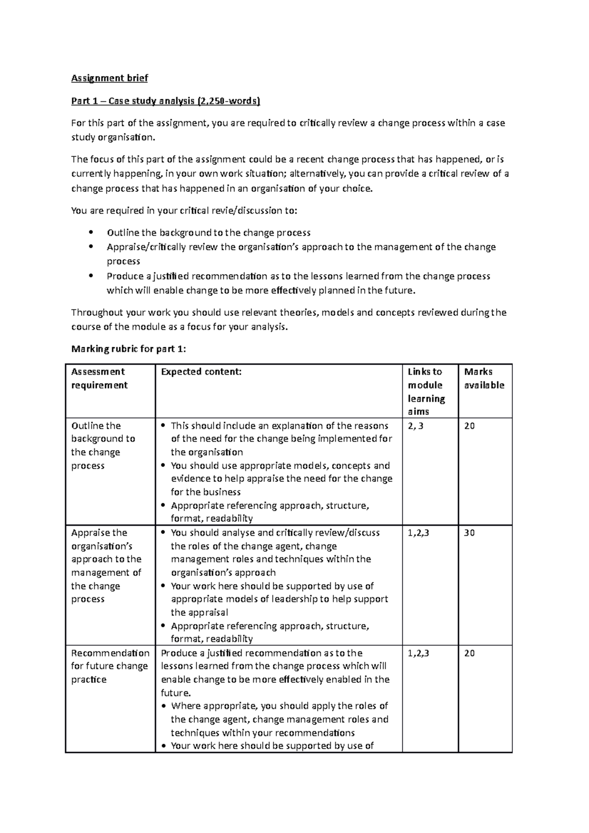 Leadership and Change Analysis Brief - S2 2022 1009838116 - Studocu
