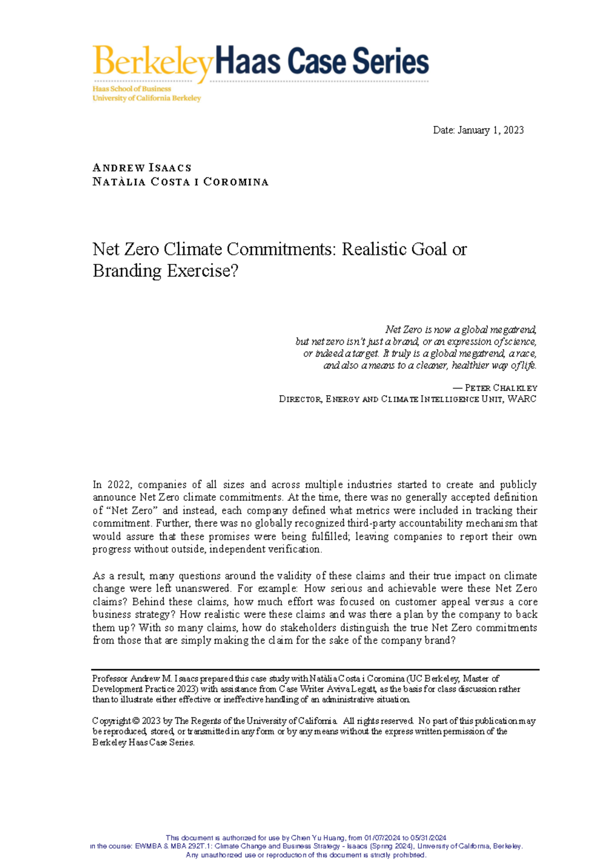 Net Zero Case Study: Analyzing Corporate Commitments in EWMBA & MBA ...