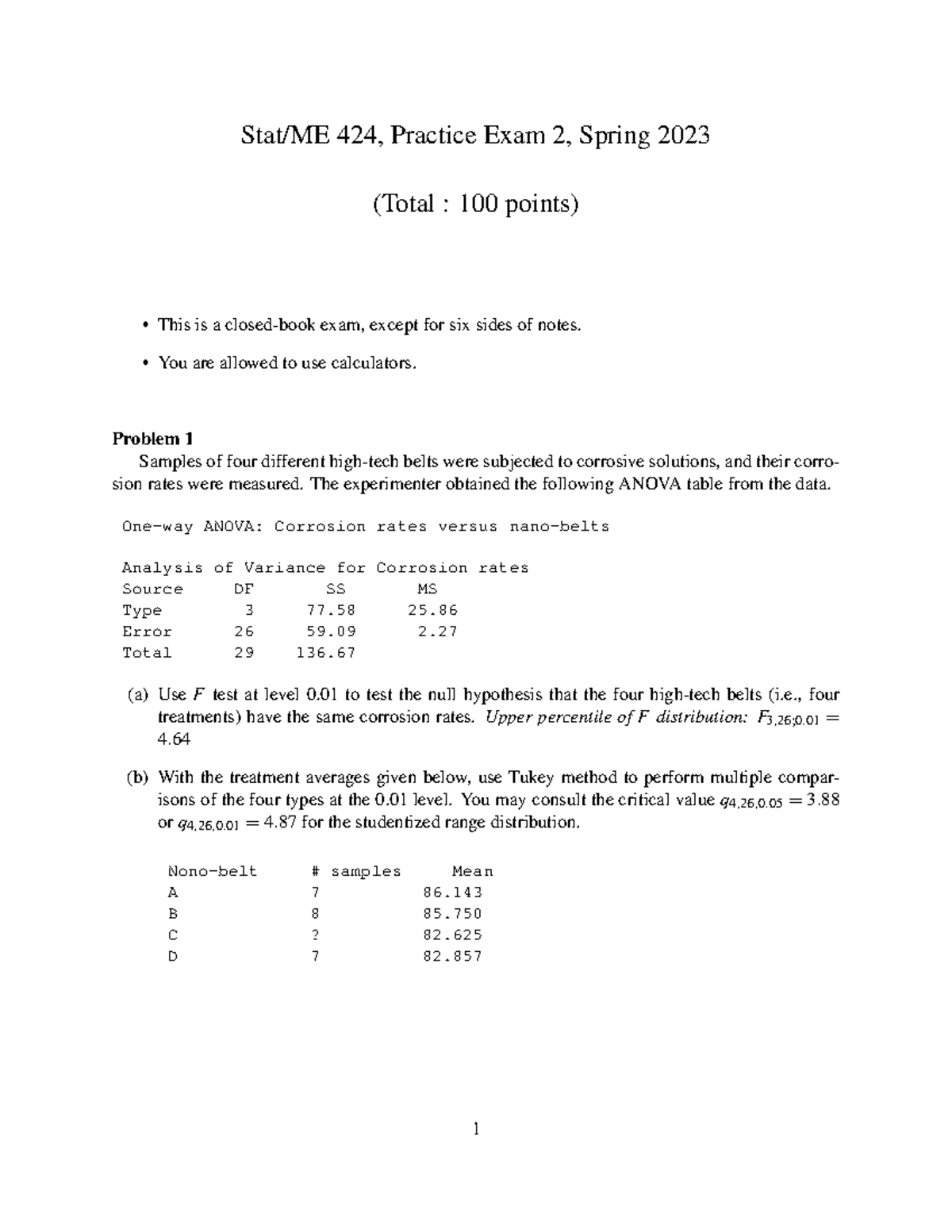 Stat424 Spring 2023 Practice Exam 2 - Corrosion & Design Analysis - Studocu