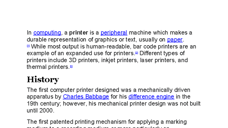 Printers: Types, History, and Technologies (CS101 Lecture Notes) - Studocu