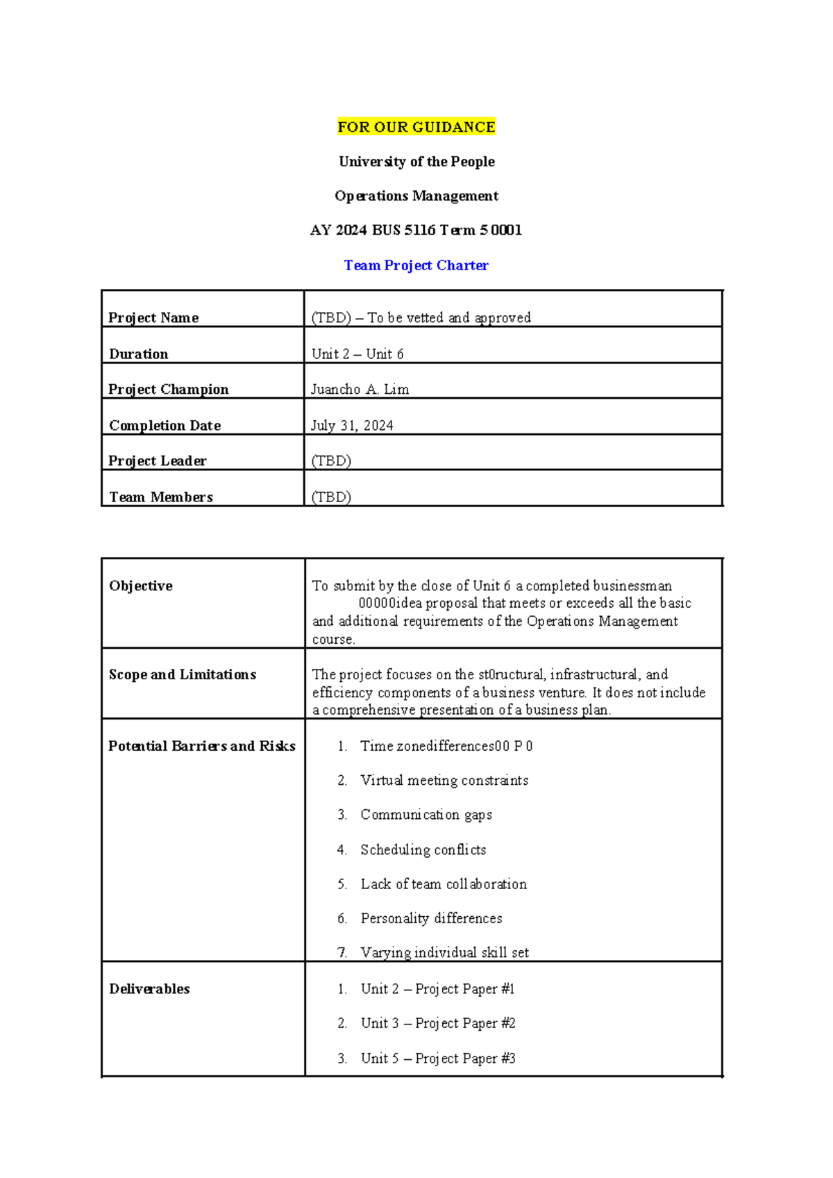 BUS 5116 Group 0001G - FOR OUR GUIDANCE University of the People ...