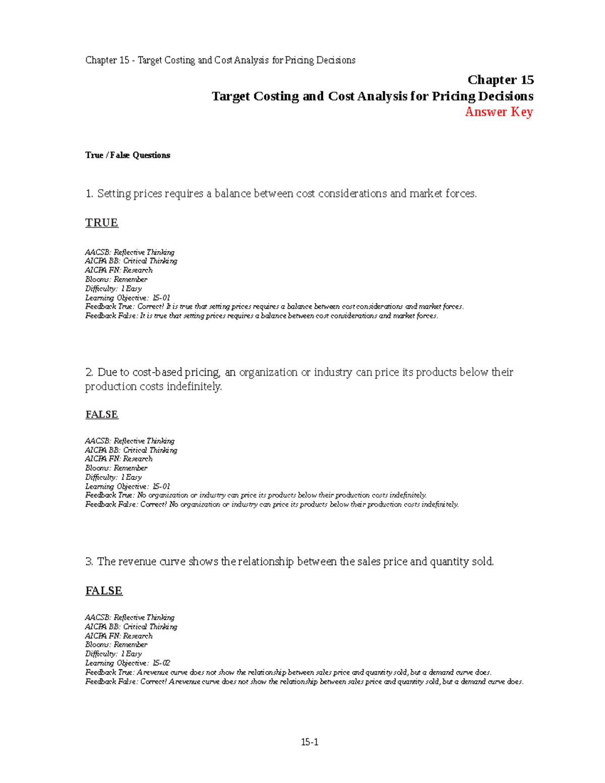 Hilton Platt 11e TB Chapter 15: Target Costing & Pricing Strategies ...