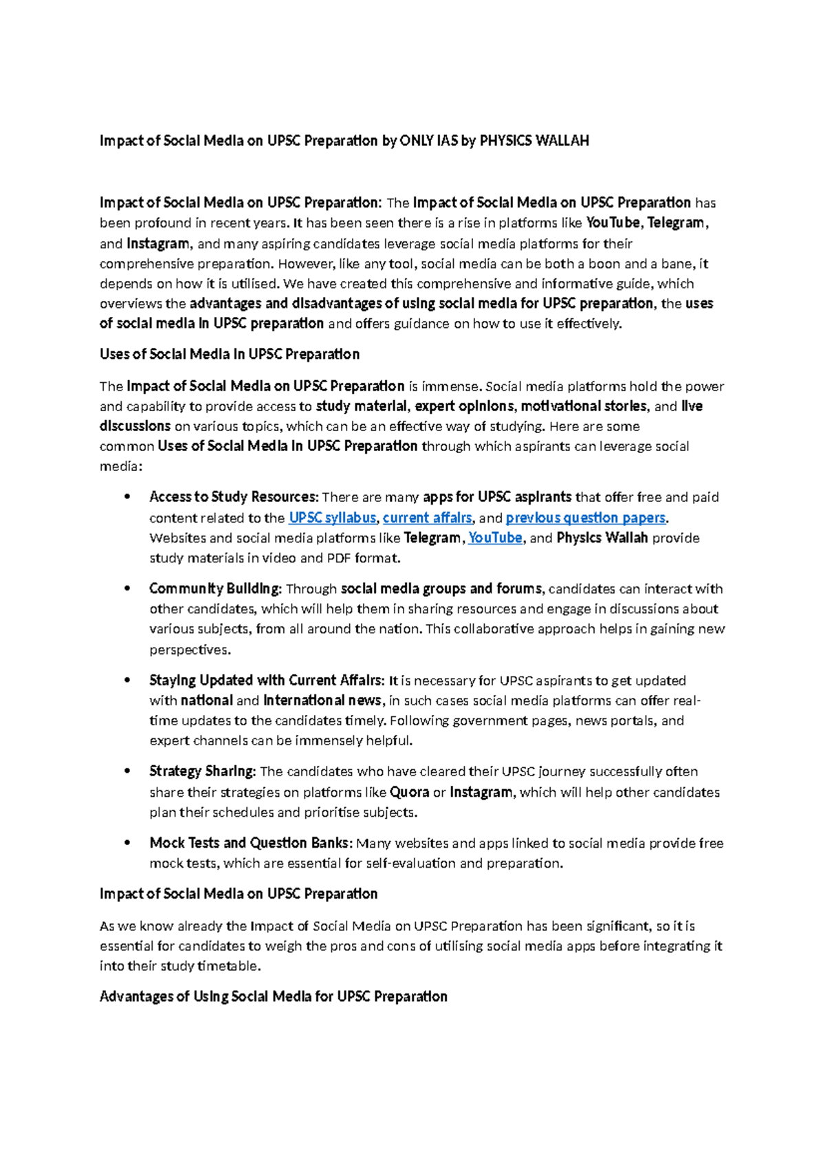 Impact of Social Media on UPSC Prep: A Guide by ONLY IAS - Studocu