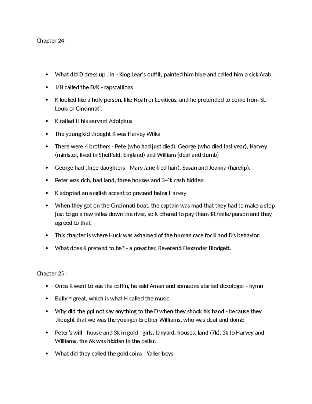 Huck Finn 24-25: Study Notes for Chapters 24 & 25 - Studocu