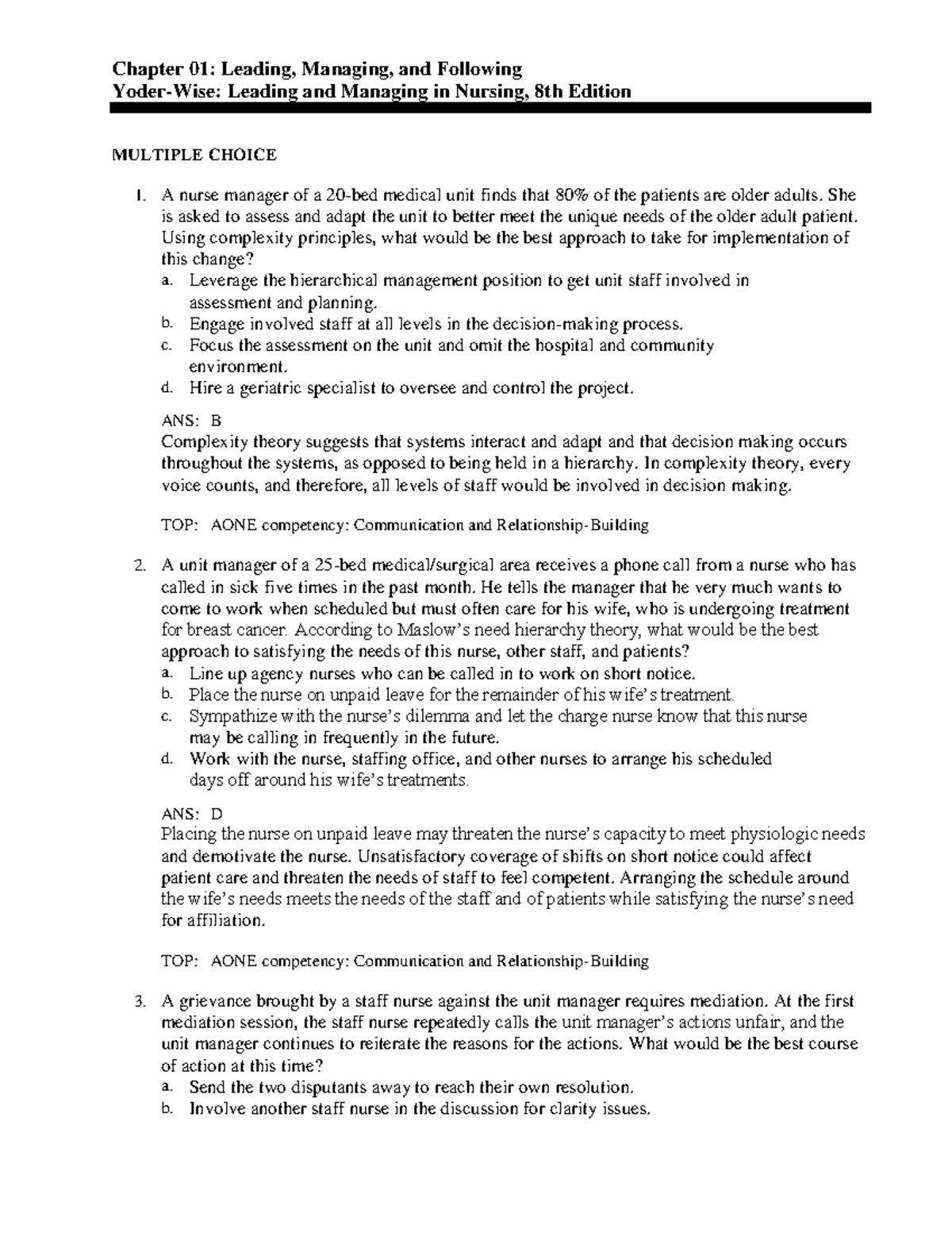 FILE 3529 - pratice question - Chapter 01: Leading, Managing, and ...