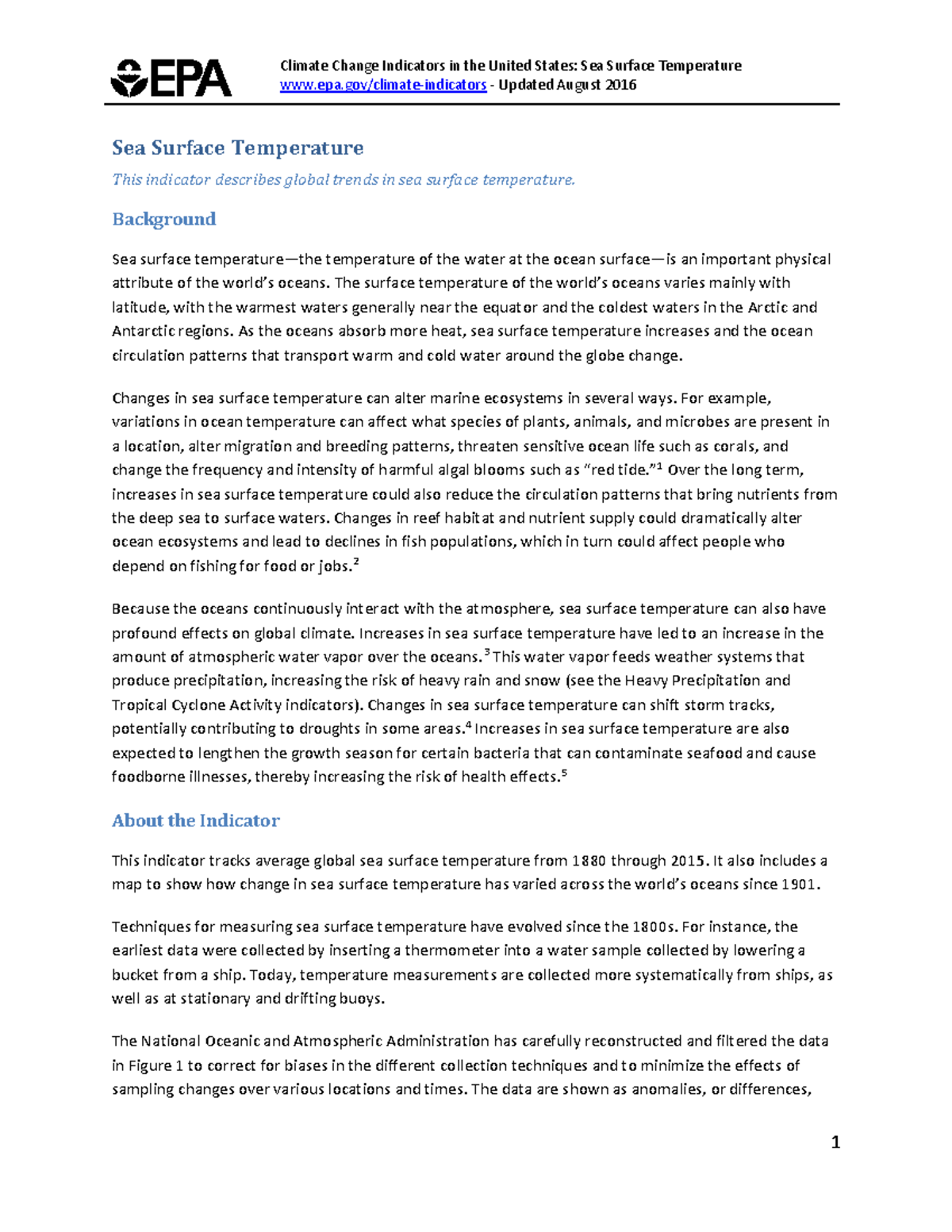 Climate Change Indicators in the US: Trends in Sea Surface Temp (2016 ...