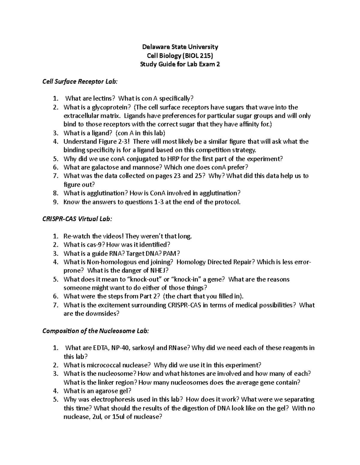 Lab Exam 2 Study Guide for Cell Biology (BIOL 215) - Studocu