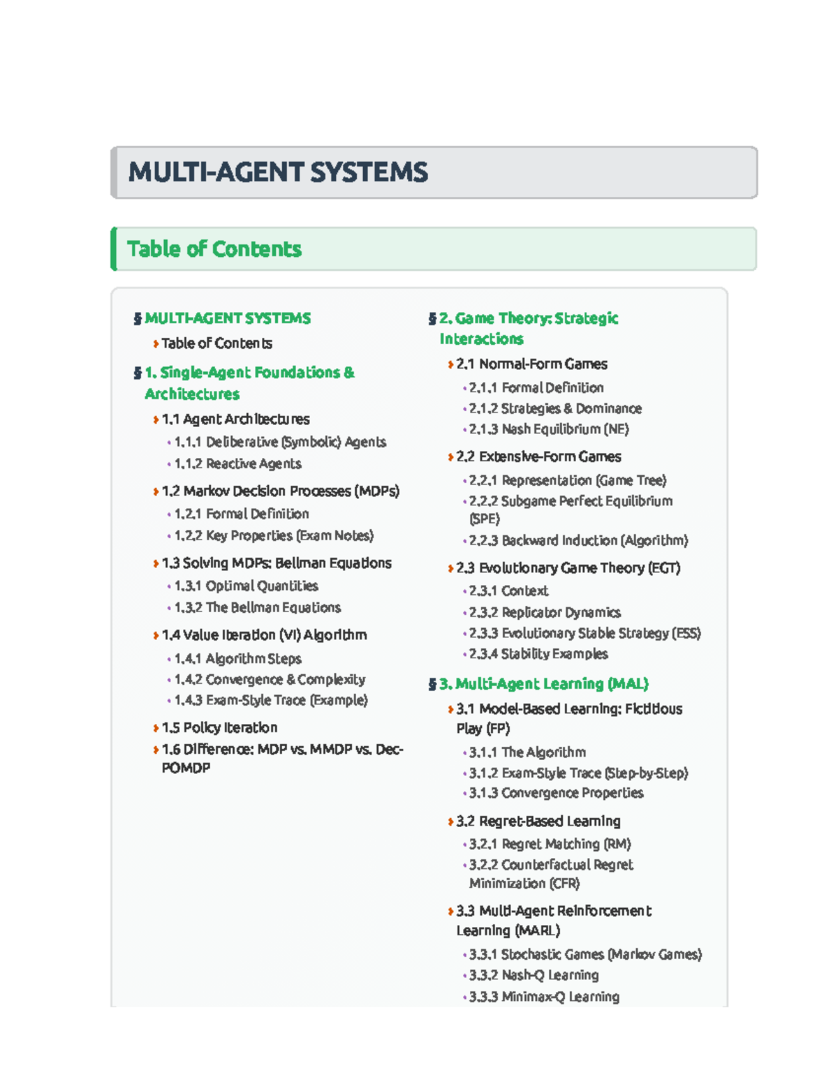 Multiagent Systems (MAL) Exam Notes and Key Concepts - Studocu