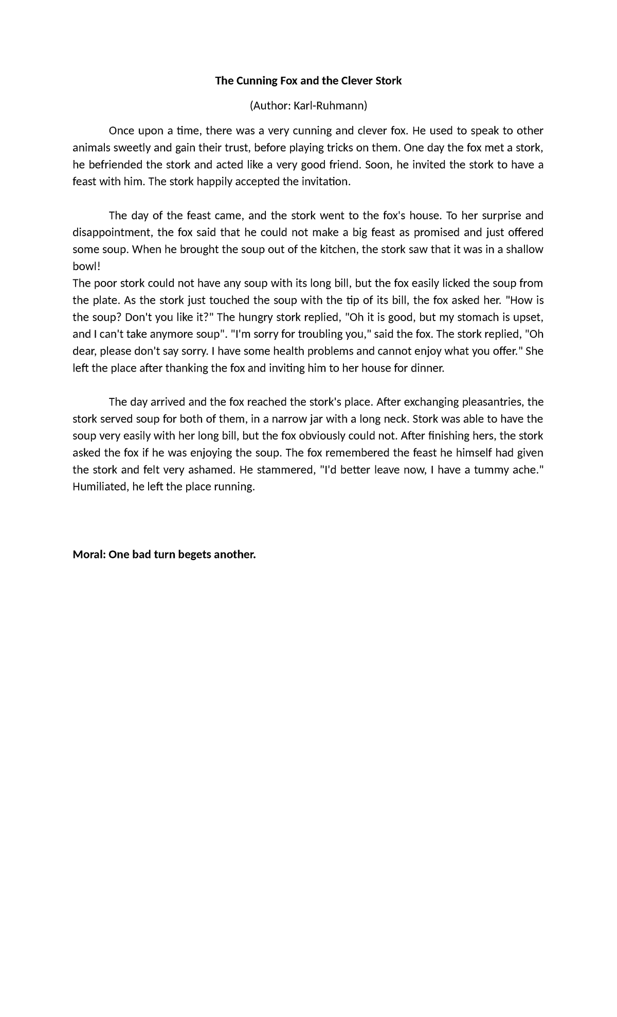 Role Play Script: The Cunning Fox and the Clever Stork (Group 7) - Studocu