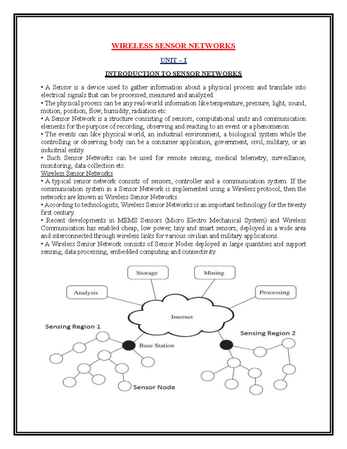 WSN UNIT I - Introduction to Wireless Sensor Networks - Studocu