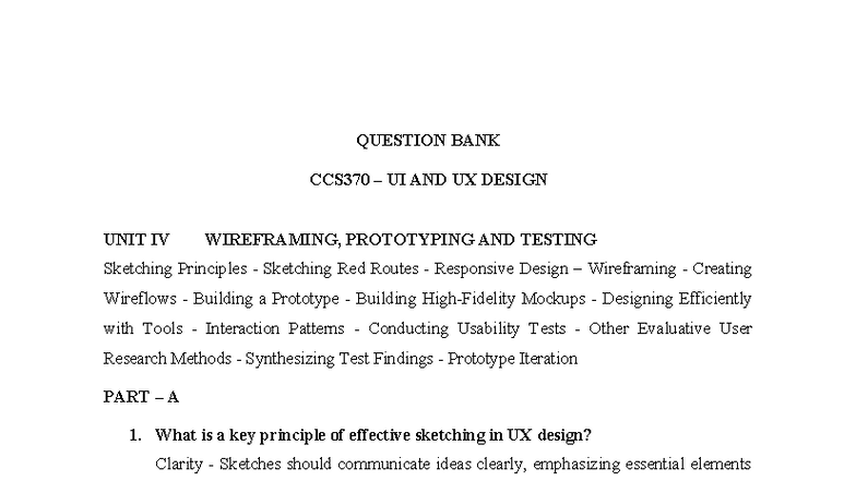 CCS370 UI & UX Design Question Bank: Unit IV - Wireframing ...