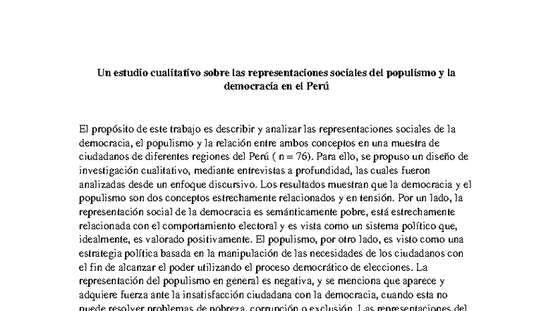 Representaciones Sociales del Populismo y la Democracia en Perú: Un ...