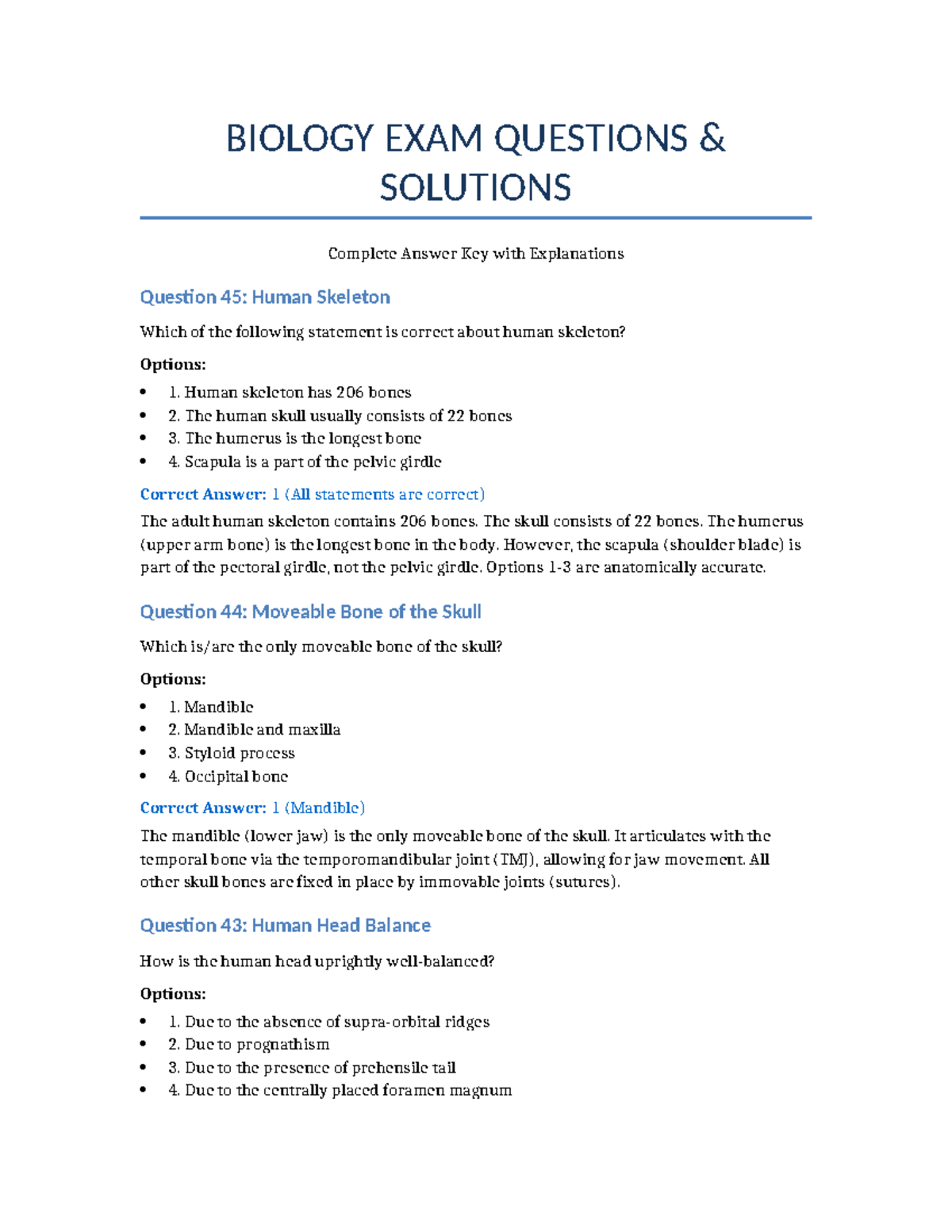 BIOLOGY 101 FINAL EXAM QUESTIONS & ANSWERS WITH EXPLANATIONS - Studocu