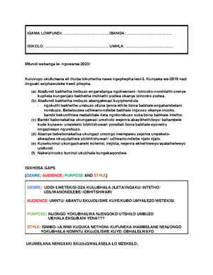  Solved Amasiko Nezithethe ZakwaNtu IsiXhosa Home Language 