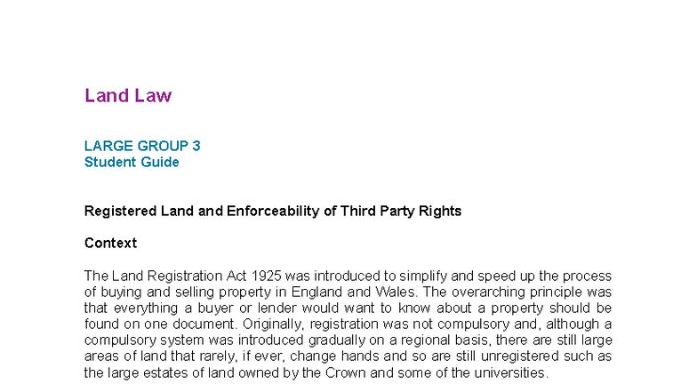 Unit 3 Notes: Registered Land & Enforceability of Third Party Rights ...