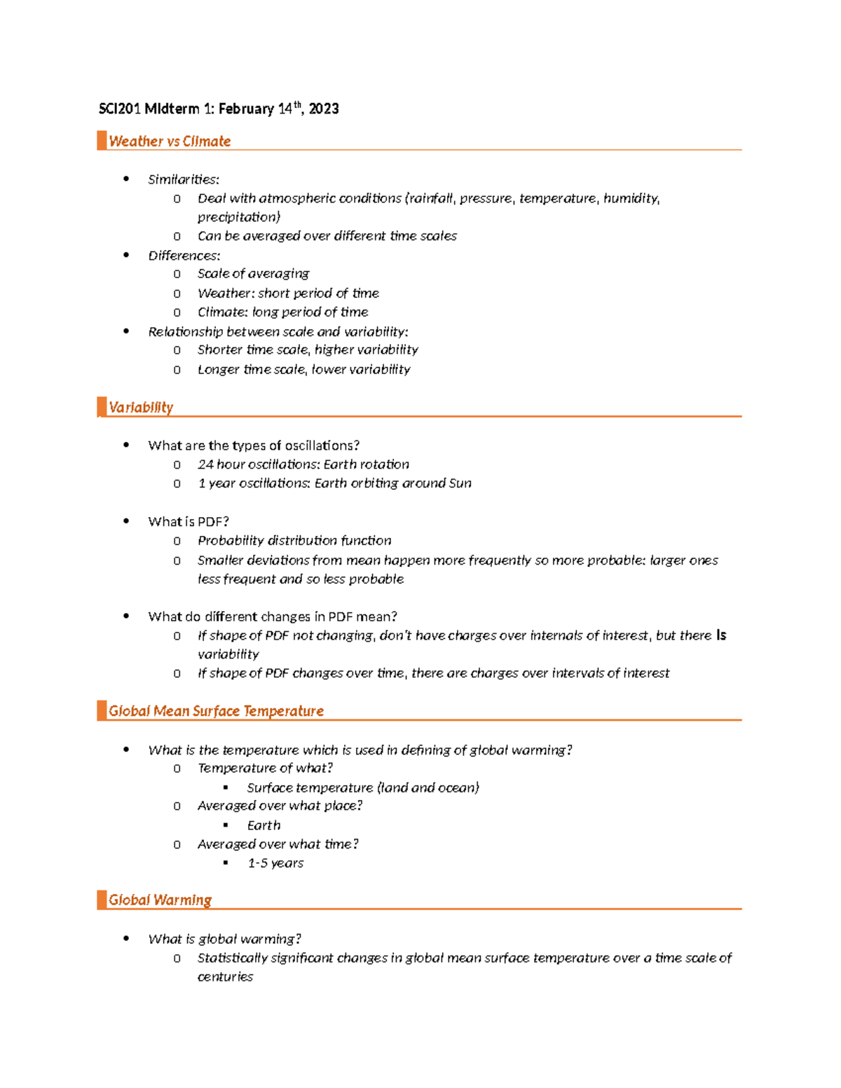 SCI201 Midterm 1: Weather, Climate, and Global Warming Overview - Studocu
