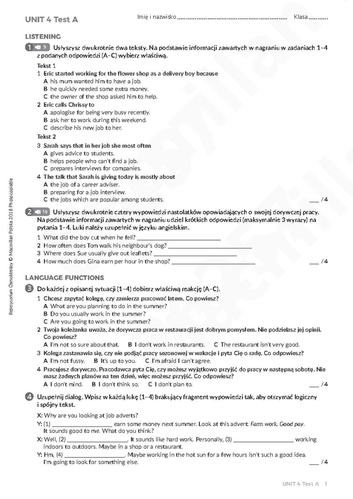 Test A - Unit 4 Listening & Reading (2M6) - Studocu